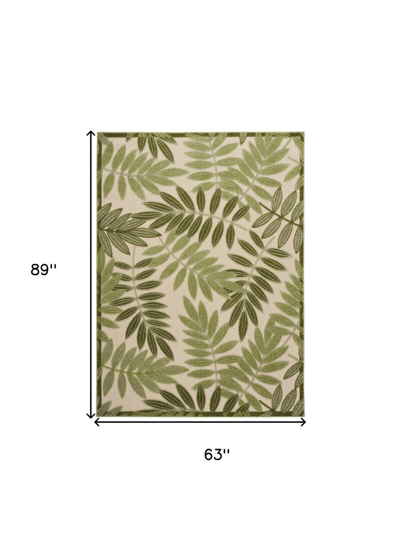 HomeRoots 5' X 8' Ivory And Green Palm Leaf Indoor Outdoor Area Rug image number 6