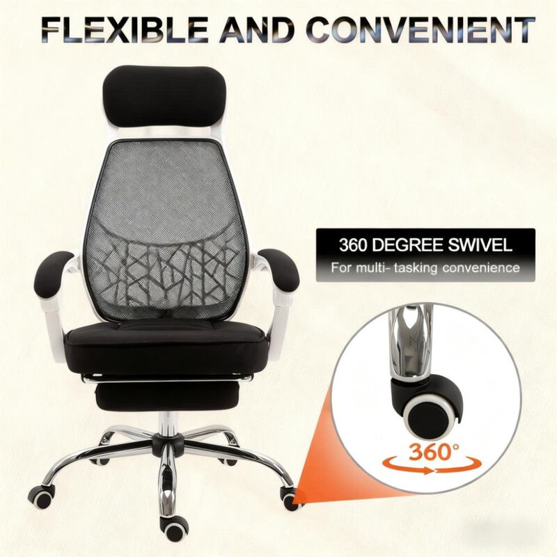 GOODSILO Ergonomic High Back Mesh Office Chair with Adjustable Lumbar Support and Retractable Footrest image number 5