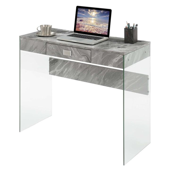 Convenience Concepts Soho Glass 36 Inch Desk, Gray Marble