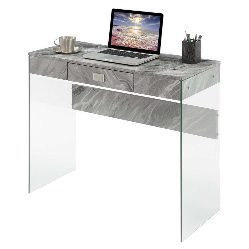 Convenience Concepts Soho Glass 36 Inch Desk, Gray Marble