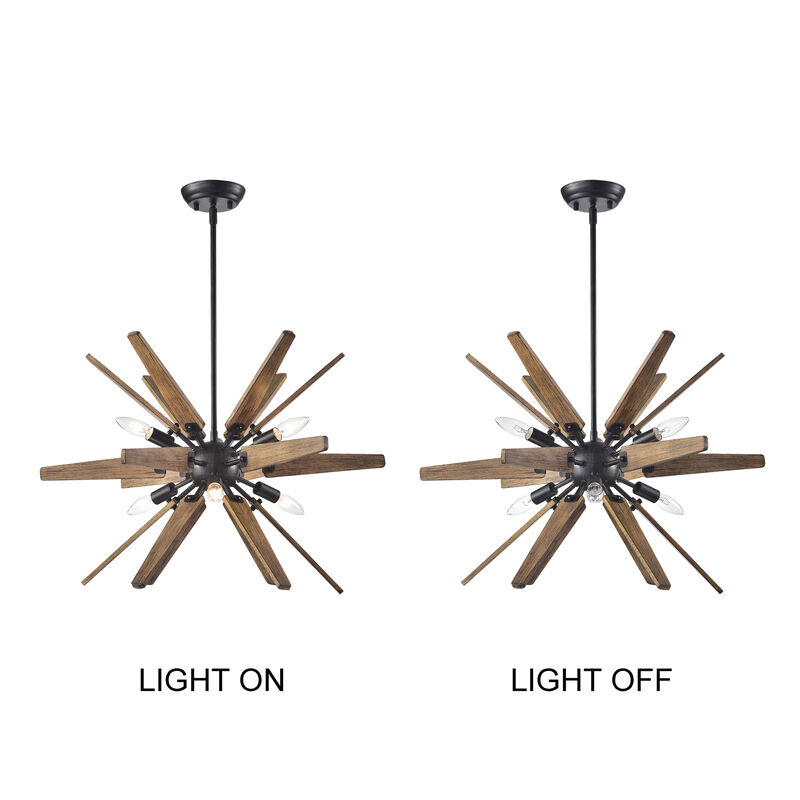 Betina Antique Black Sputnik Natural Wood 6-light Chandelier image number 9