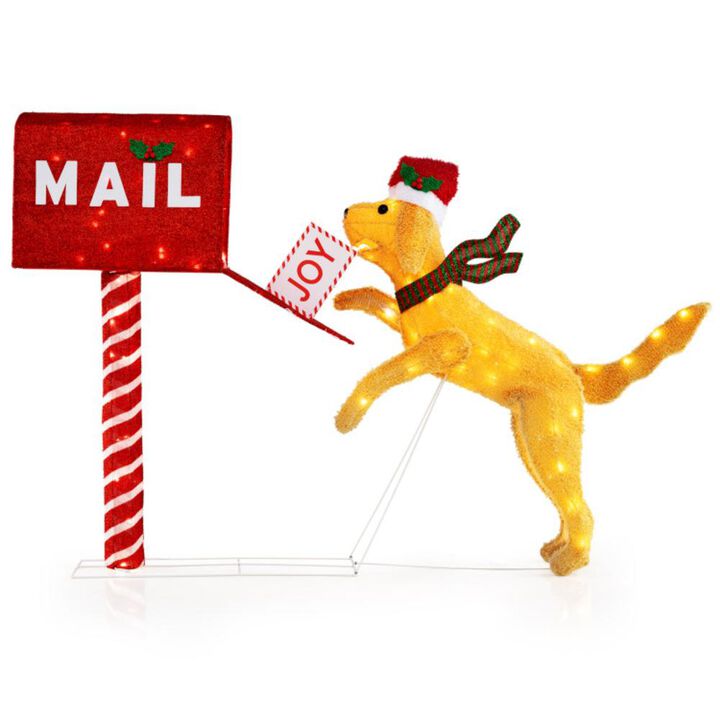 Hivvago 3.5 ft Christmas Mail Box with Dog and 120 Warm White LED Lights