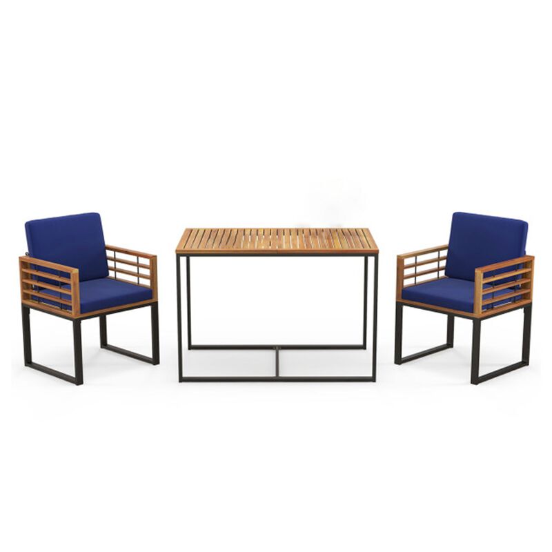 Mondawe 3-Piece Outdoor Set,43.5" Acacia Table & Enhancement Mode Cushioned Chairs Patio Dining Set