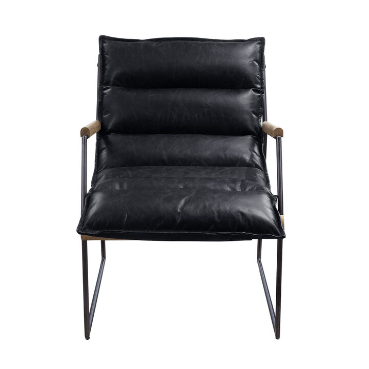 Luberzo Accent Chair in Distress Espresso Top Grain Leather & Matt Iron Finish