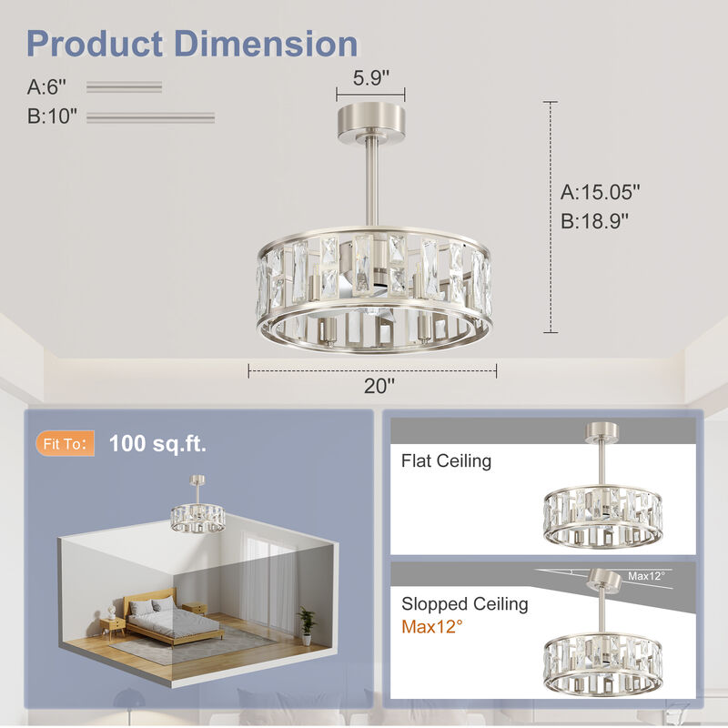 Breezary 20-in Nickel Indoor Cage Ceiling Fan with Light Remote (5-Blade) image number 4