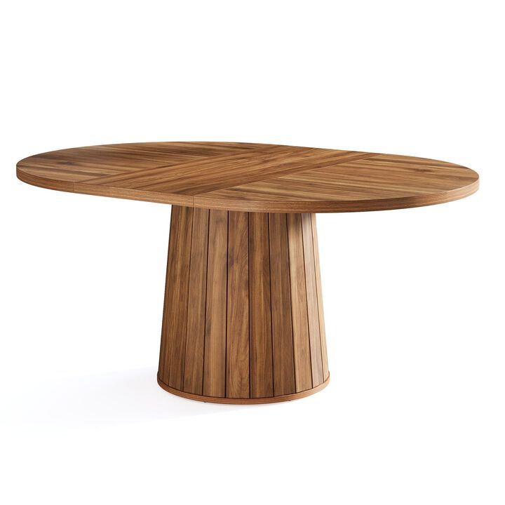 Modern Oval Dining Table with Cylindrical Pedestal Base for Home Dining