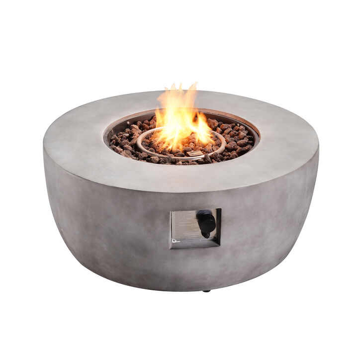 Teamson Home 36" Outdoor Round Propane Gas Fire Pit with Light Concrete Base, Gray
