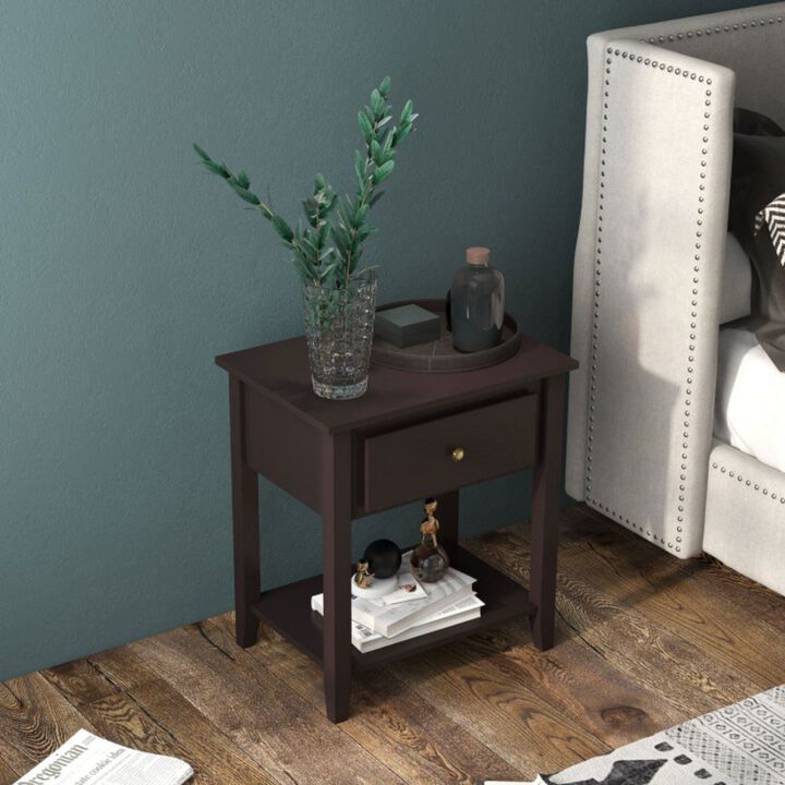 Hivago Nightstand with Drawer and Storage Shelf for Bedroom Living Room