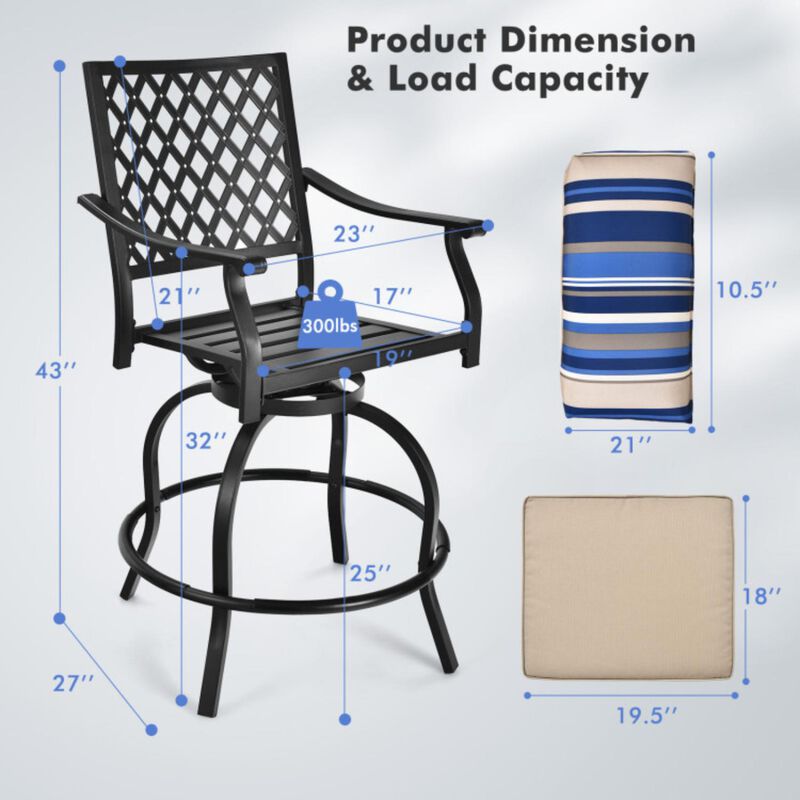 Hivvago Set of 2 Outdoor Bar Height Chair with Soft Cushions