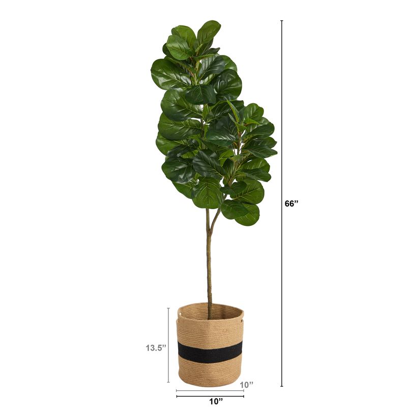 HomPlanti 5.5 Feet Fiddle Leaf Fig Artificial Tree in Handmade Natural Cotton Planter image number 2
