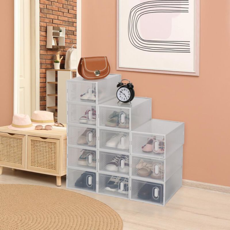 Shoe Storage Boxes 12-Pack – Clear, Stackable Organizers for Shoes and Accessories