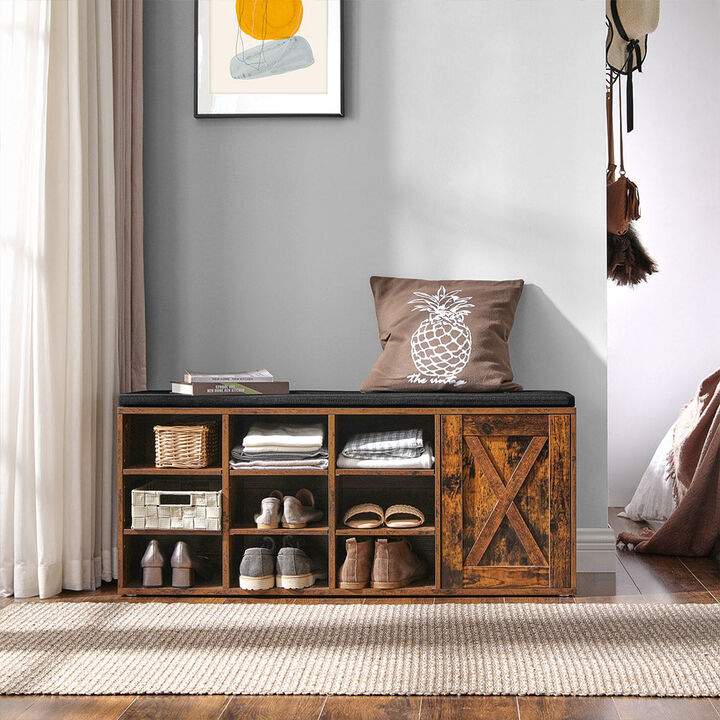 BreeBe Brown Wooden Shoe Bench with Cabinet