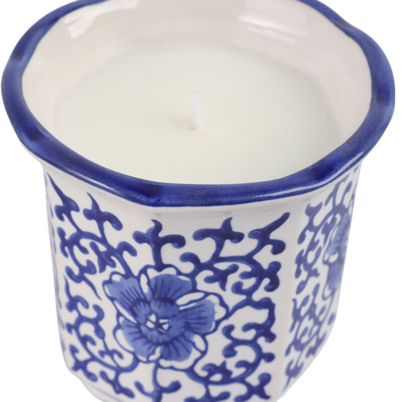 4", 6oz Fluted Chinoiserie Candle , Blue/white image number 4