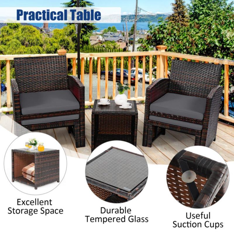 Hivvago 5 Pieces Patio Rattan Furniture Set with Ottoman and Tempered Glass Coffee Table