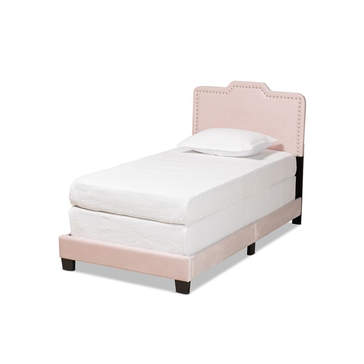 Baxton Studio Benjen Modern and Contemporary Glam Light Pink Velvet Fabric Upholstered Twin Size Panel Bed