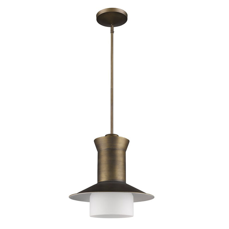Hivvago Greta 1-Light Raw Brass Pendant With Gloss White Interior And Etched Glass Shade