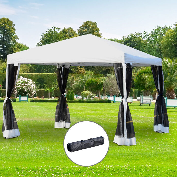 10' x 10' Heavy Duty Pop Up Canopy with Removable Mesh Sidewall Netting, Easy Setup Design, Outdoor Party Event with Storage Bag, Cream White