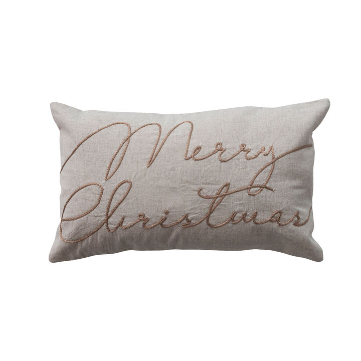Artisan Embroidered Cotton & Linen Lumbar Pillow, Natural and Copper