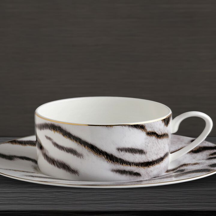 Tea Cup & Saucer TIGER Set of 2 in Luxury Box diam. 3.3", H 2.3", cap. 7.5 oz, Saucer diam. 6"