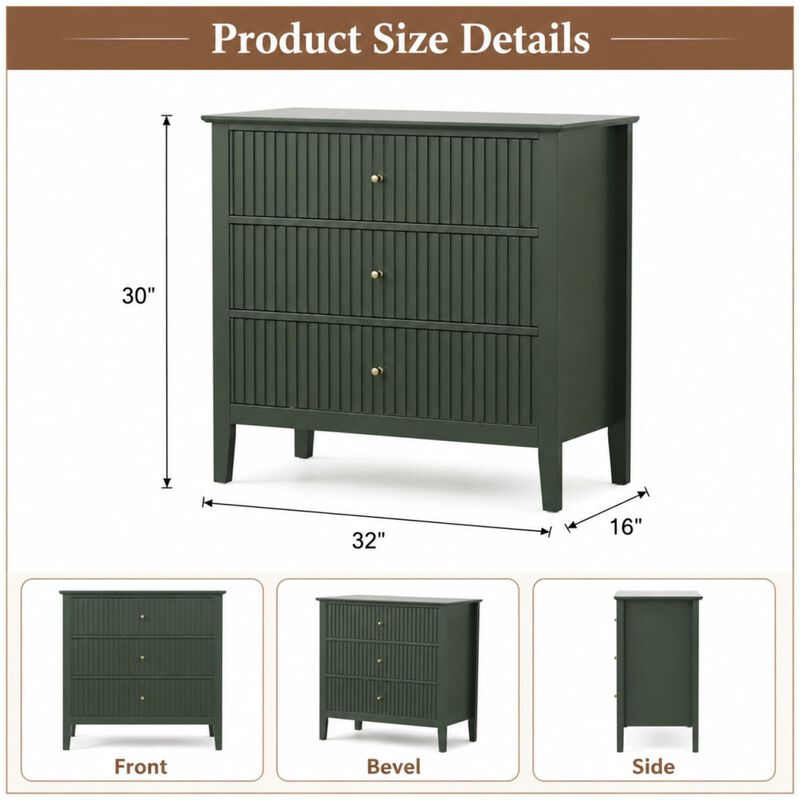 GOODSILO 32 Inch Wide Fluted 3-Drawer Nightstand Large Modern Bedroom End Table with Spacious Storage and Soft-Close Drawers image number 1