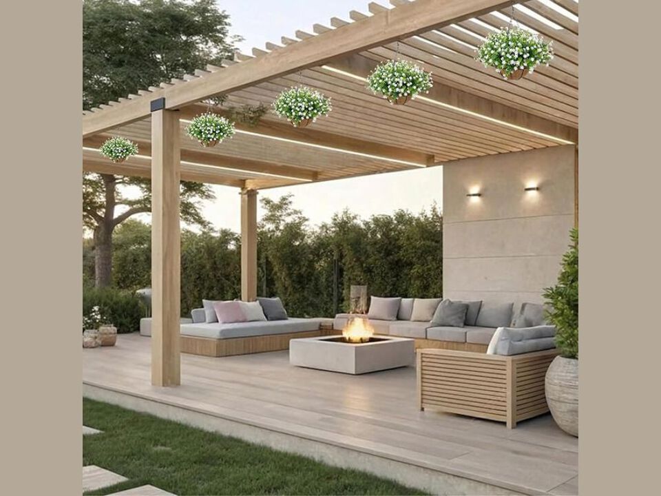 White Artificial Hanging Flowers UV Resistant Outdoor Garden Porch Decor