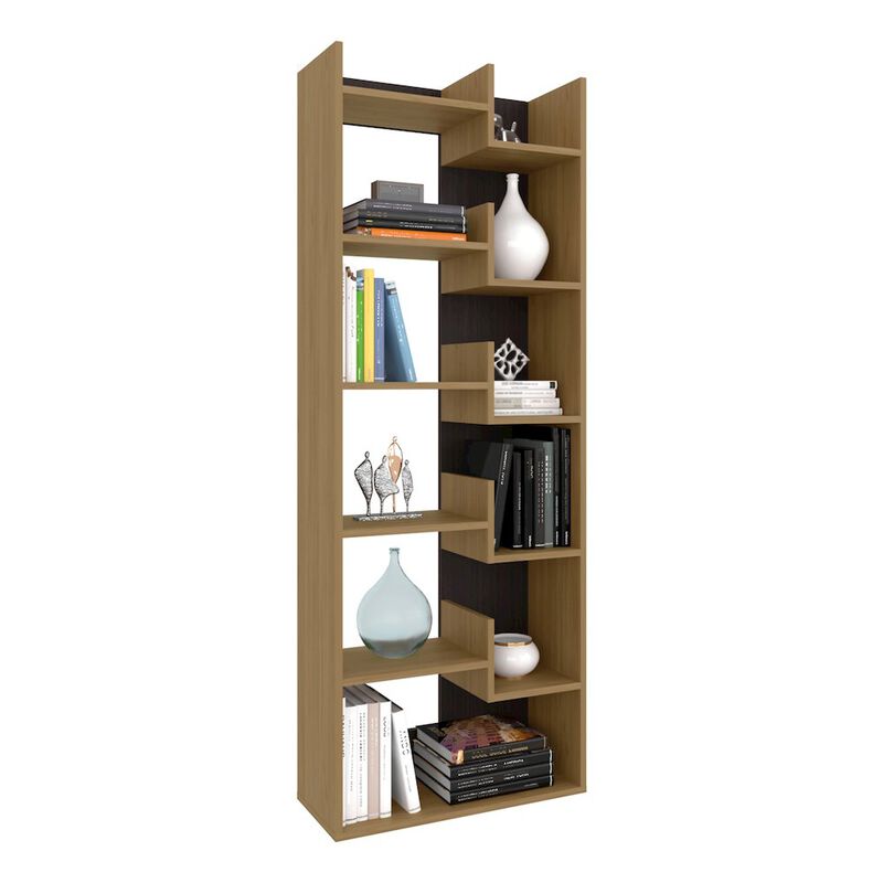Hoodsport Bookcase, 11 Shelves, Natural Oak / Black Wengue