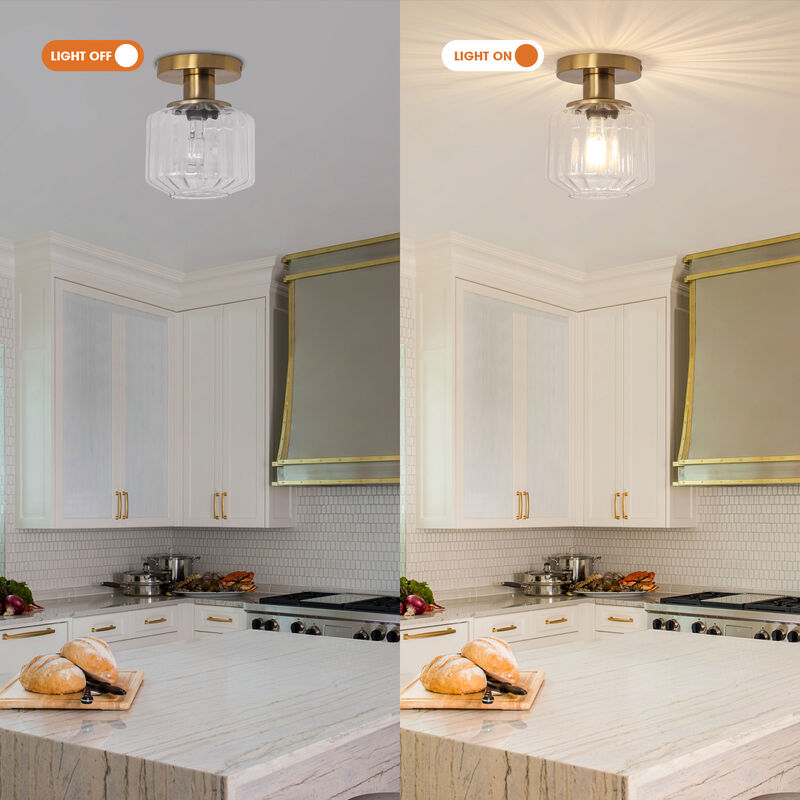 5.9" Wide Modern Gold Glass Semi Flush Mount Ceiling Light