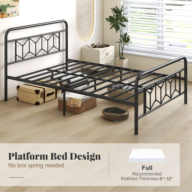 Minimalist Platform Bed with Tall Headboard and Snap Lock Metal Slats
