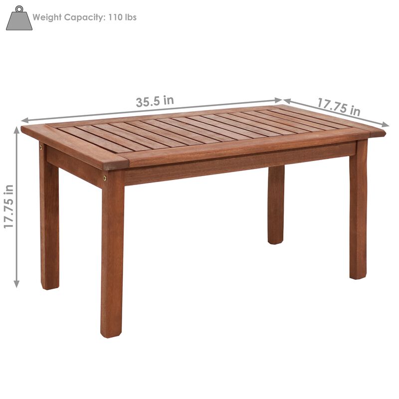 Sunnydaze 35.5 in Meranti Wood Rectangular Patio Coffee Table
