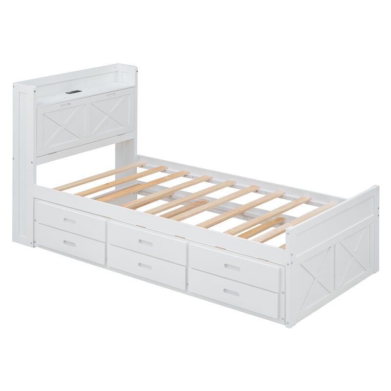 Merax Wooden Platform Bed with Trundle  and 3 Drawers