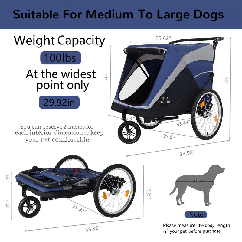 100LB Capacity 2-in-1 Pet Bike Trailer & Push Cart with Storage Pockets & Quick-Release Wheels image number 2