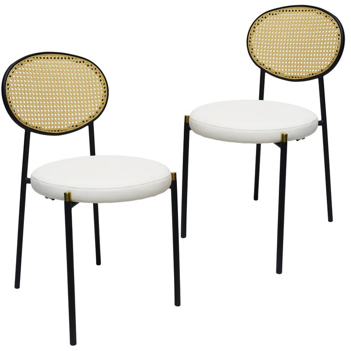 LeisureMod Euston Modern Dining Chair with Wicker Back and Leather Seat, Indoor Kitchen, Dining Room, Home, Contemporary Side Chair Seating, Set of 2