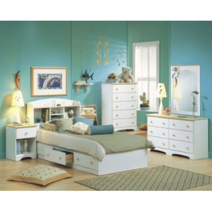 Hivvago Twin Size Mates Platform Bed in White/Maple with 2 Storage Drawers