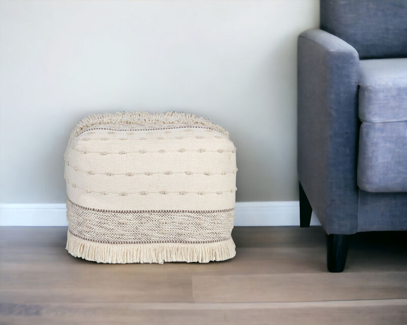 Handwoven Cotton Striped Pouf Ottoman for Bedroom or Lounge Decor