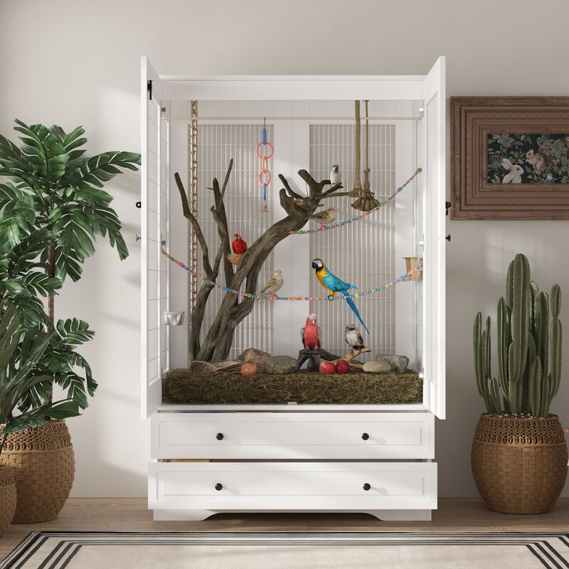 FUFU&GAGA White Storage Cabinet with 15mm PB, 18mm Wire Mesh Frame, and Melamine Finish, (37.9" L x 19" W x 46" H), White