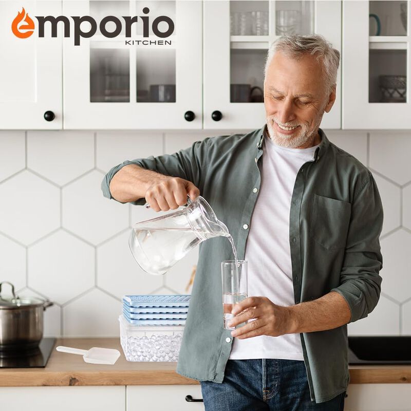 Round Ice Cube Tray with Lid and Bin &ndash; Creates 416 Ice Balls (0.60 Inch Size), Stackable Ice Cube Trays, Easy-Release Ice Balls for Drinks and Cocktails, Blue