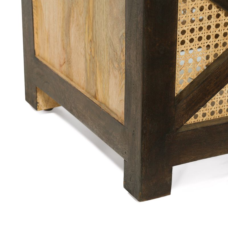 Accent Ottoman Table, 16 Inch Square, Boho Style, Cane Wicker