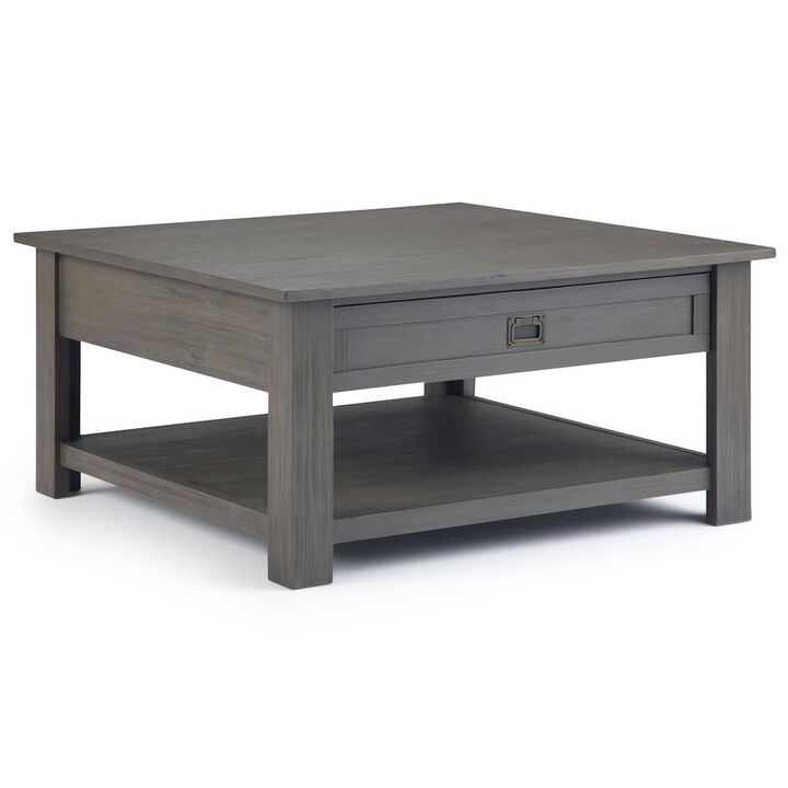 Simpli Home Monroe Solid Acacia Wood Square Coffee Table In Farmhouse Grey
