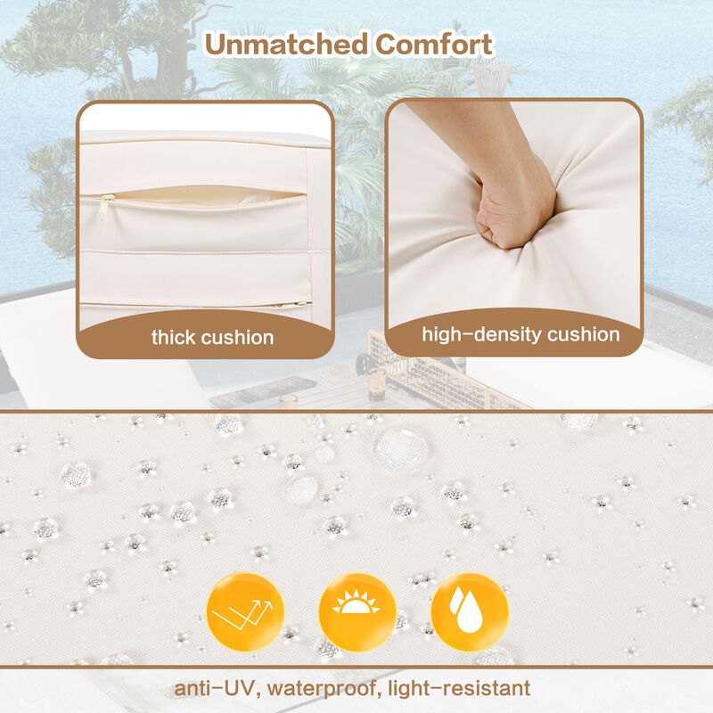 Whisen Rattan Outdoor Lounge Chair Set of 2, Patio Chaise Lounge with 5-Position Backrest - Natural