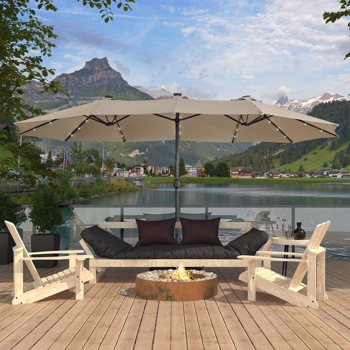 15 FT Patio Umbrella with Base Included Outdoor Patio Umbrella with Solar Lights Large Outdoor Double-sided Umbrella Market Table Umbrella Outdoor Umbrellas for Patio, Beige