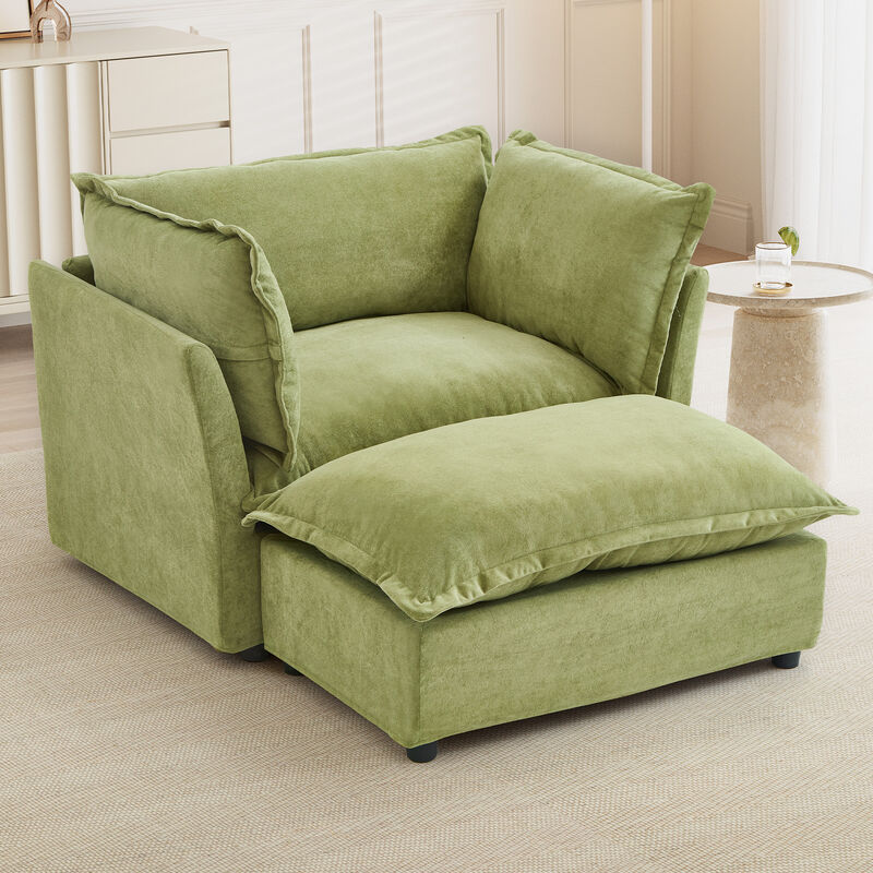 Merax Modern Armchair Sofa with Movable Ottoman