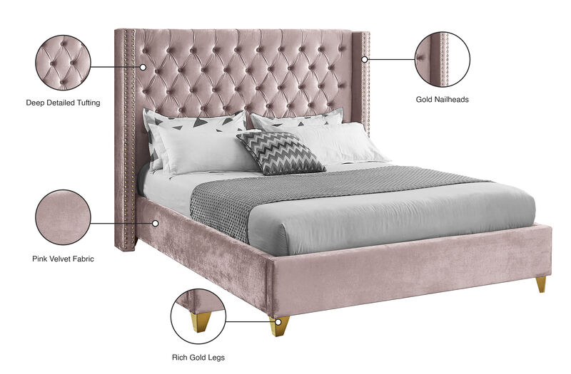 Meridian Furniture Barolo Pink Velvet Full Bed image number 8