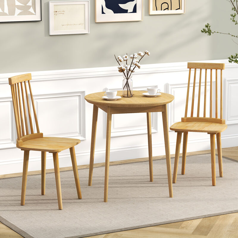 Windsor Dining Chairs Set of 2 with High Spindle Back and Natural Rubber Wood Legs for Dining Room Living Room