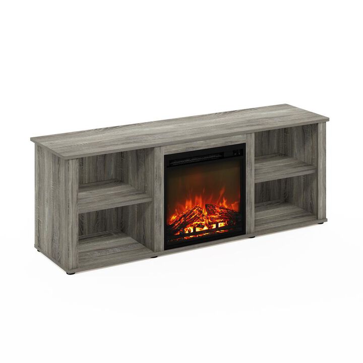 Furinno Classic 60 Inch TV Stand with Fireplace, French Oak Grey