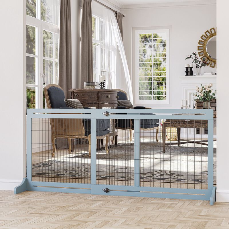 Blue Gray Pet Barrier: 72"W x 27.25"H Freestanding Adjustable Gate image number 1