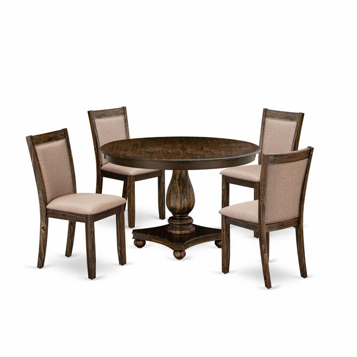 East West Furniture F2MZ5-716 5Pc Dinette Set - Round Table and 4 Parson Chairs - Distressed Jacobean Color