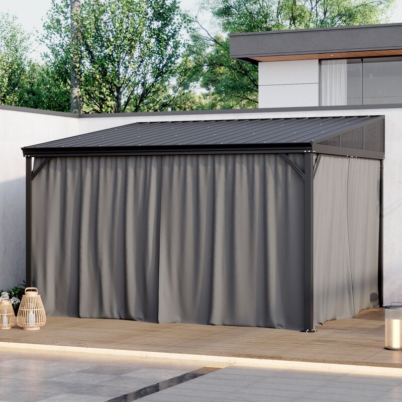 FUFU&GAGA Black Patio Lean-to Gazebo &ndash; Aluminum Frame with Galvanized Steel Roof, Mosquito Netting & Curtains, (145.4" L x 119.1" W x 99.7" ), 10 x 12 FT, Black