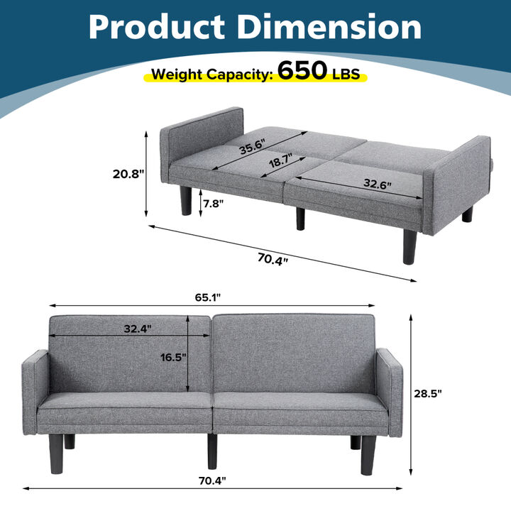 Futon Sofa Bed Convertible Sectional Sleeper Couch, Loveseat Bed with Tapered Legs for Living Room, Study, Dorm, Office