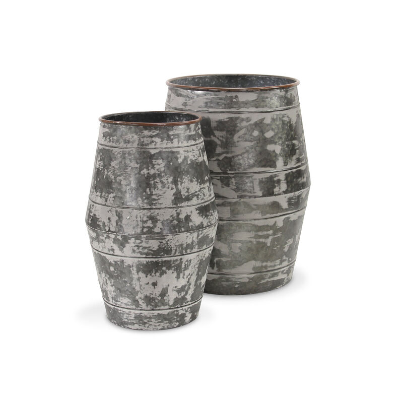 HomeRoots Set of Two Gray Galvanized Metal Cylinder Floor Vases image number 2