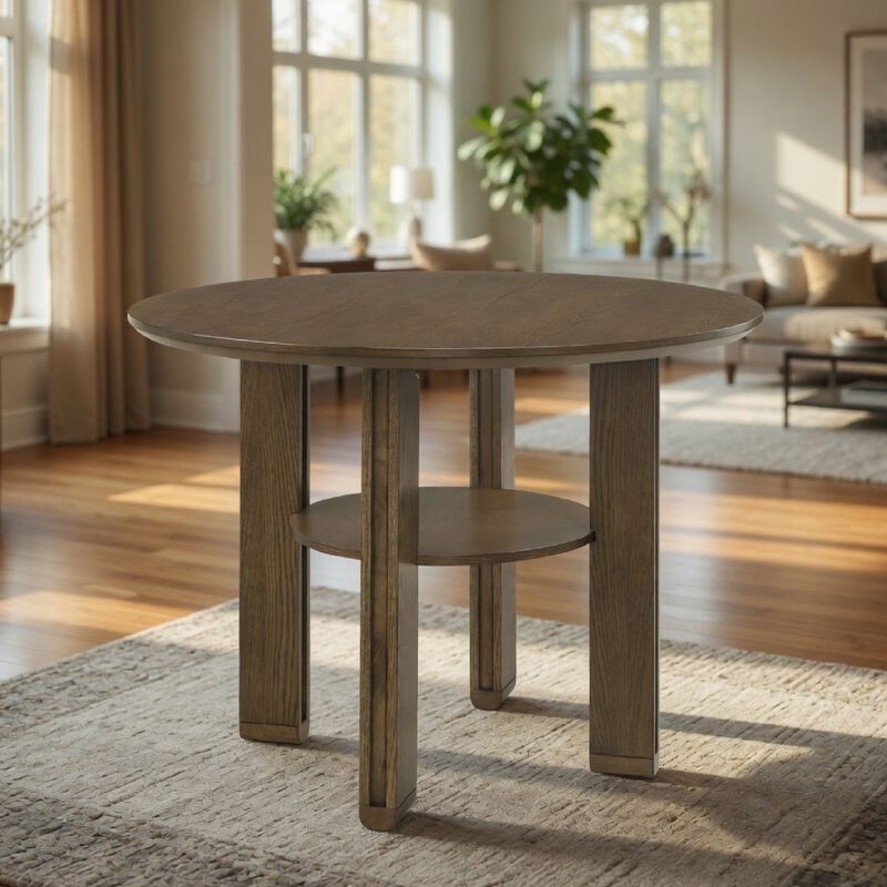 Clera Round Counter-Height Table, Open Shelf, Brown Rubberwood 47 Inch image number 8